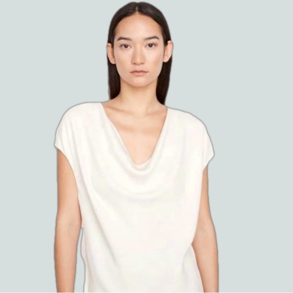 Champagne Vince Cowl Neck Cap Sleeve Silk Blouse - Picture 2 of 8